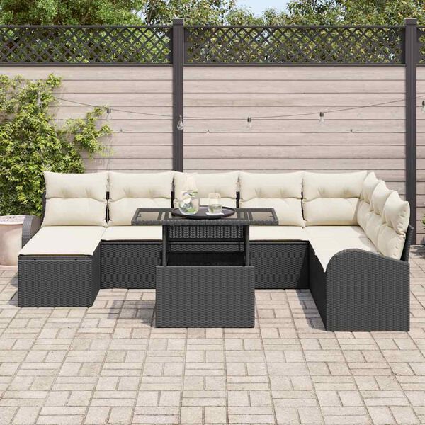 vidaXL Ensemble de canap&eacute; de jardin avec coussin 9 pcs Noir et cr&egrave;me