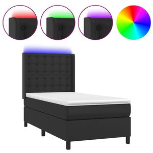 vidaXL Sommier &agrave; lattes de lit matelas LED Noir 90x190 cm Similicuir
