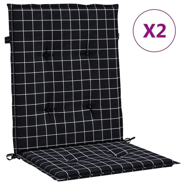 vidaXL Coussins de chaise &agrave; dossier bas lot de 2 noir &agrave; carreaux tissu