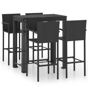 vidaXL Ensemble de bar d'ext&eacute;rieur 5 pcs accoudoir R&eacute;sine tress&eacute;e Noir