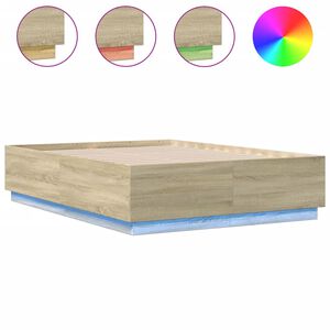 vidaXL Cadre de lit avec LED sans matelas ch&ecirc;ne sonoma 140x190 cm