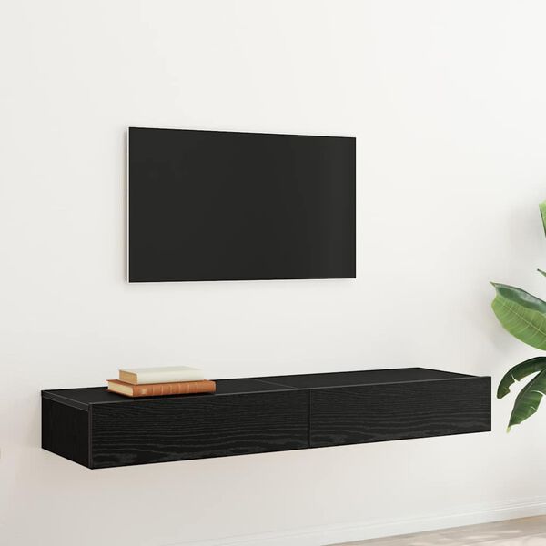 vidaXL Meubles TV avec &eacute;clairage LED 2 pi&egrave;ces Ch&ecirc;ne noir 60 x 35 x 15,5 cm