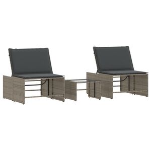 vidaXL Chaises longues 2 pi&egrave;ces avec table en r&eacute;sine tress&eacute;e grise
