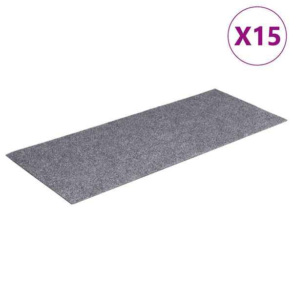 vidaXL Tapis d'escalier autocollants 15 pièces 60 x 25 cm Gris clair Rectangulaire
