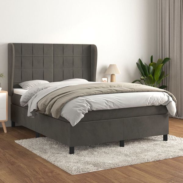 vidaXL Sommier &agrave; lattes de lit et matelas Gris fonc&eacute; 140x200cm Velours