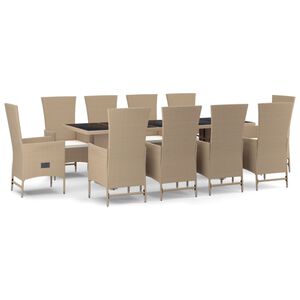 vidaXL Ensemble &agrave; manger de jardin et coussins 11 pcs beige poly rotin