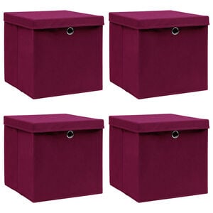 vidaXL Bo&icirc;tes de rangement 4 pcs Rouge fonc&eacute; 32x32x32 cm Tissu