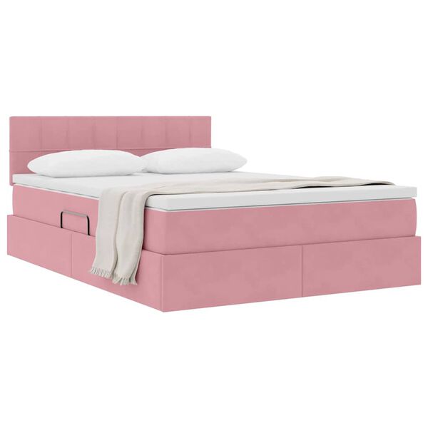 vidaXL Lit de Rangement avec matelas Rose 140 x 190 cm Velours