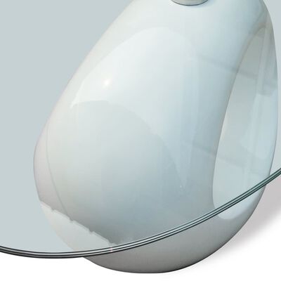 vidaXL Table basse avec dessus de table en verre ovale Blanc brillant
