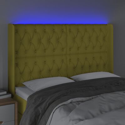 vidaXL Tête de lit à LED Vert 147x16x118/128 cm Tissu