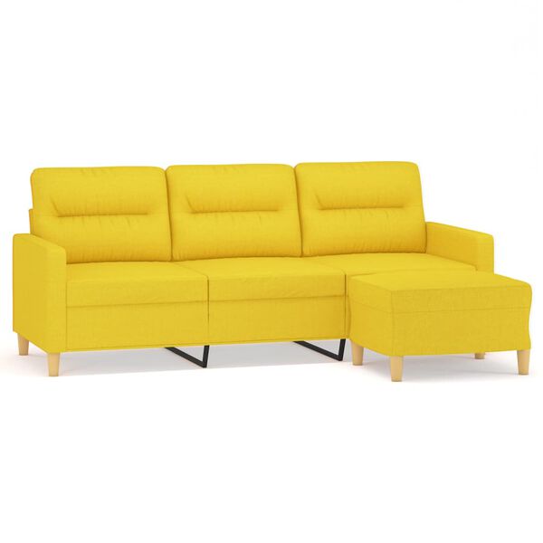 vidaXL Canap&eacute; &agrave; 3 places avec repose-pieds Jaune clair 180 cm Tissu