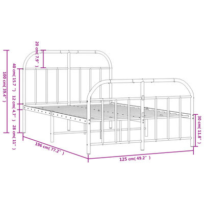 vidaXL Cadre de lit métal sans matelas et pied de lit blanc 120x190 cm