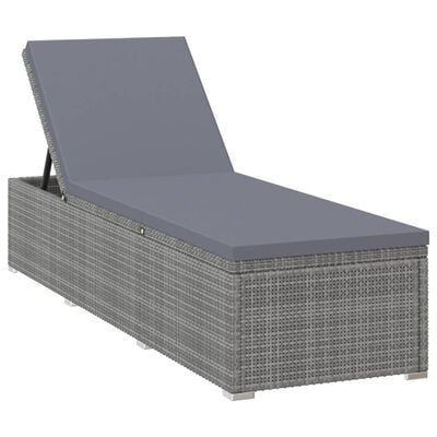 vidaXL Chaise longue avec coussin et table à thé Résine tressée Gris