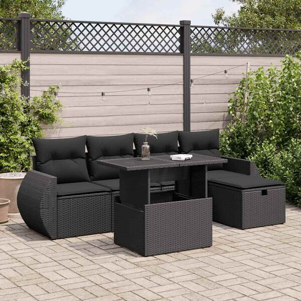 vidaXL Salon de jardin 6 pcs avec coussins noir r&eacute;sine tress&eacute;e