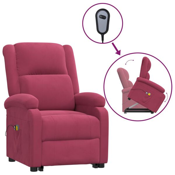 vidaXL Fauteuil de massage Rouge bordeaux Velours