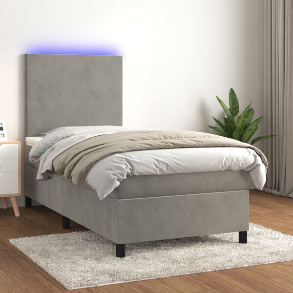 vidaXL Sommier &agrave; lattes de lit avec matelas et LED Gris clair 80x200cm