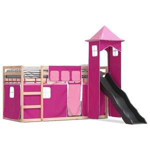 vidaXL Lit superpos&eacute; sans matelas avec toboggan et rideaux 90x190 cm
