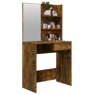 vidaXL Coiffeuse avec miroir Chêne fumé 74,5x40x141 cm