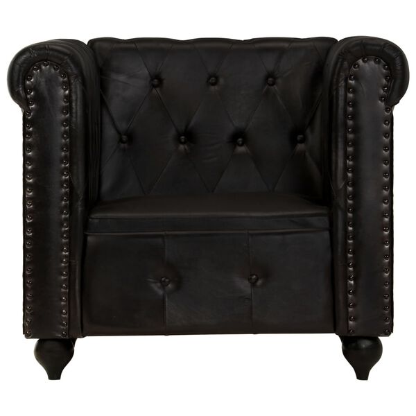 vidaXL Fauteuil Chesterfield Noir Cuir v&eacute;ritable