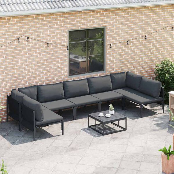 vidaXL Ensemble de canap&eacute; de jardin avec coussin 7 pcs Noir Acier