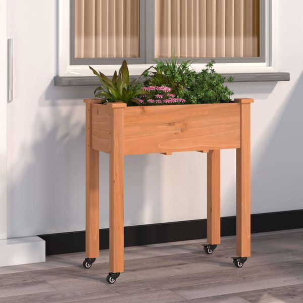 vidaXL Jardini&egrave;re sur roues avec doublure brun 71x37x80 cm bois sapin