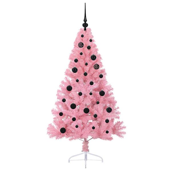 vidaXL Sapin de No&euml;l artificiel pr&eacute;-&eacute;clair&eacute; Rose 150 cm PVC