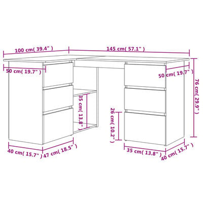 vidaXL Bureau d'angle Blanc 145x100x76 cm Bois d'ingénierie