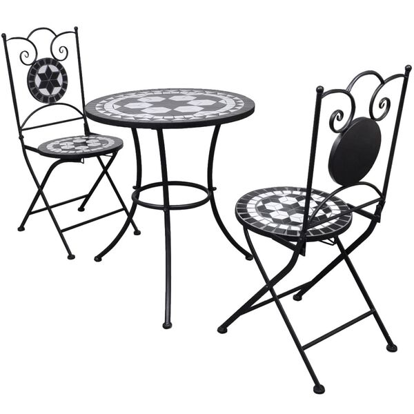 vidaXL Mobilier de bistro 3 pcs Carreaux c&eacute;ramiques Noir et blanc