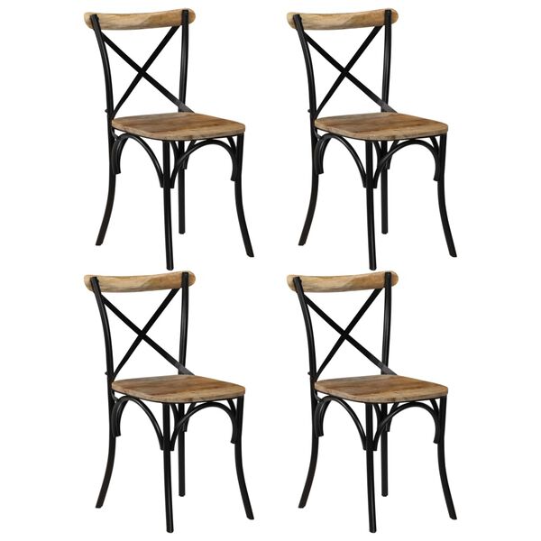 vidaXL Chaises &agrave; dossier crois&eacute; lot de 4 noir bois de manguier massif
