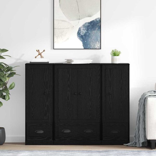 vidaXL Haut Armoire avec tiroir 3 pcs Ch&ecirc;ne noir Bois d'ing&eacute;nierie