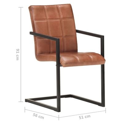 vidaXL Chaises à manger cantilever lot de 2 marron cuir véritable