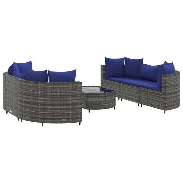 vidaXL Salon de jardin avec coussins 7 pcs gris r&eacute;sine tress&eacute;e