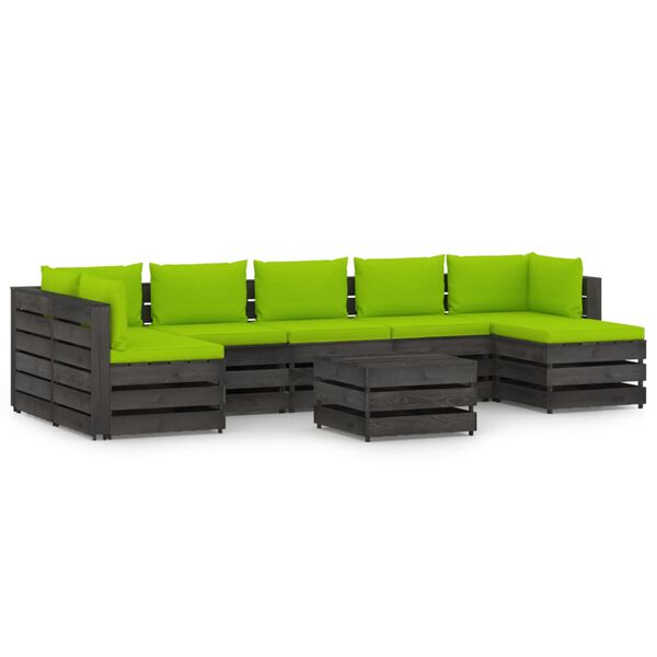 vidaXL Salon de jardin 8 pcs avec coussins Bois impr&eacute;gn&eacute; de gris