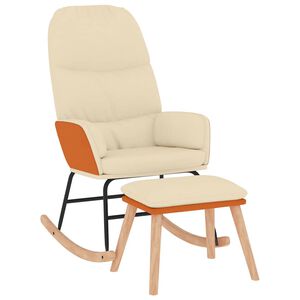 vidaXL Chaise &agrave; bascule avec tabouret Blanc cr&egrave;me Tissu