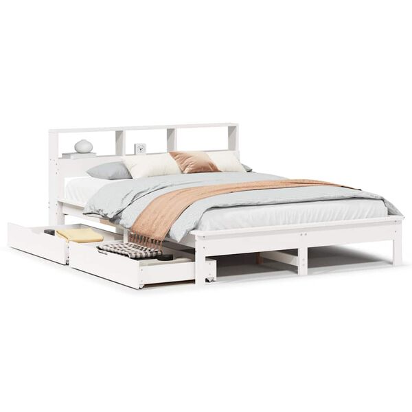 vidaXL Lit biblioth&egrave;que sans matelas blanc 135x190 cm bois pin massif