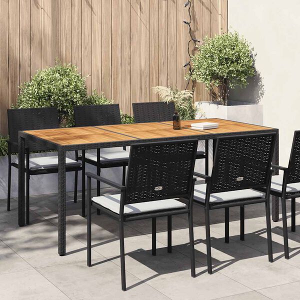 vidaXL Table de jardin 190x90x75 cm Résine tressée et bois acacia Noir