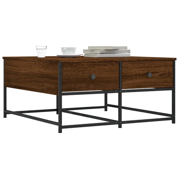 vidaXL Table basse ch&ecirc;ne marron 80x80x40 cm bois d'ing&eacute;nierie