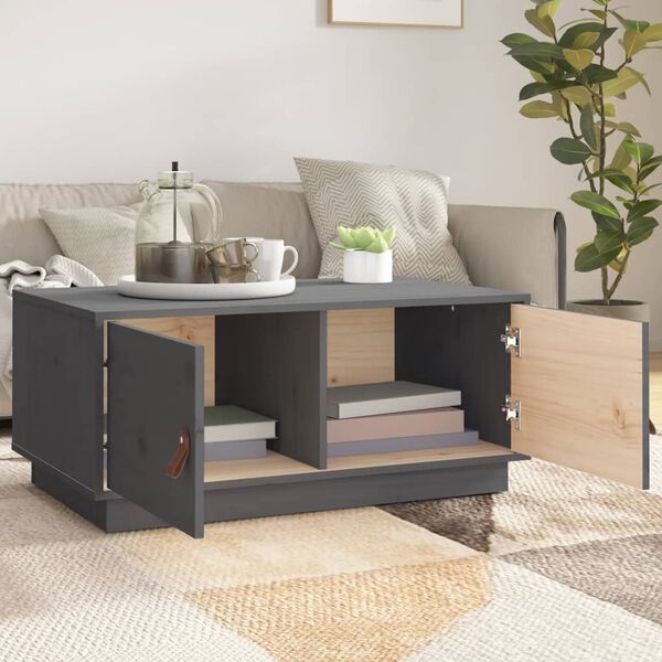 vidaXL Table basse Gris 80x50x35 cm Bois massif de pin
