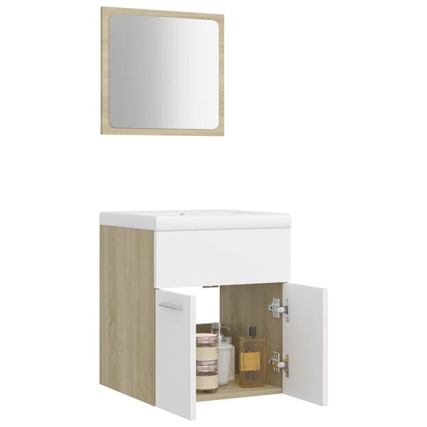 vidaXL Ensemble de meubles de bain Blanc et ch&ecirc;ne sonoma Agglom&eacute;r&eacute;