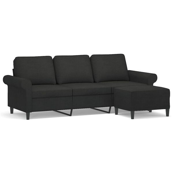 vidaXL Canap&eacute; &agrave; 3 places avec repose-pieds Noir 180 cm Tissu