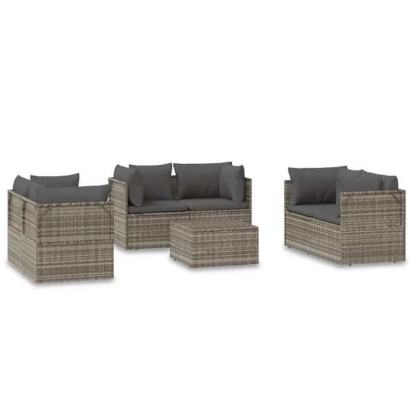 vidaXL Salon de jardin 7 pcs avec coussins Gris Résine tressée