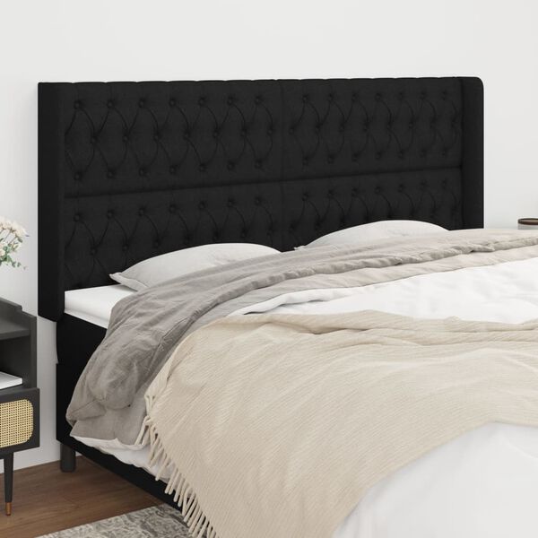 vidaXL T&ecirc;te de lit avec oreilles Noir 203x16x118/128 cm Tissu