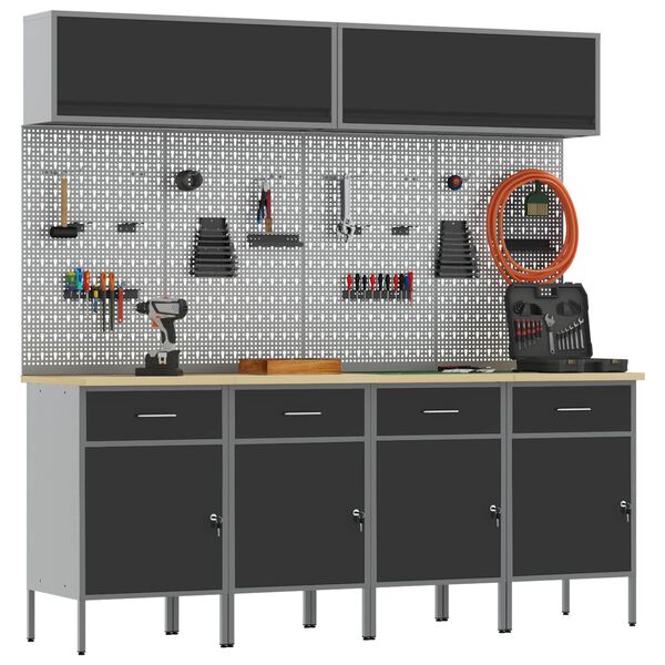 vidaXL Ensemble de placards de travail avec tiroir 10 pcs Noir