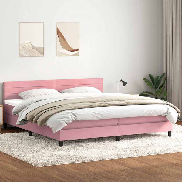 vidaXL Sommier &agrave; lattes de lit avec matelas rose 200x210 cm velours