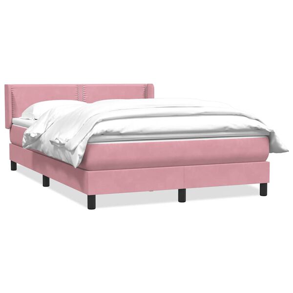 vidaXL Sommier &agrave; lattes de lit avec matelas rose 140x210 cm velours