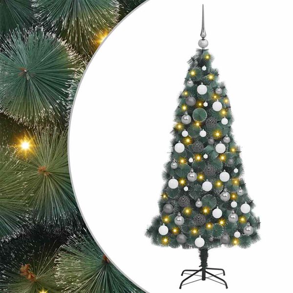 vidaXL Arbre de No&euml;l artificiel pr&eacute;-&eacute;clair&eacute; avec ensemble de boules