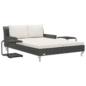 vidaXL Chaise longue &agrave; 2 places avec coussins R&eacute;sine tress&eacute;e Noir