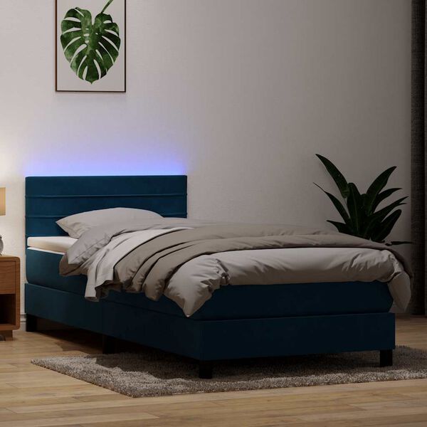 vidaXL Sommier &agrave; lattes de lit et matelas et LED bleu fonc&eacute; 80x210 cm velours