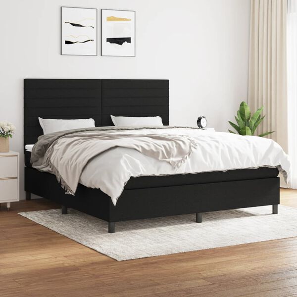 vidaXL Sommier &agrave; lattes de lit avec matelas Noir 160x200 cm Tissu
