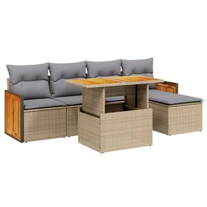 vidaXL Salon de jardin avec coussins 6 pcs beige r&eacute;sine tress&eacute;e